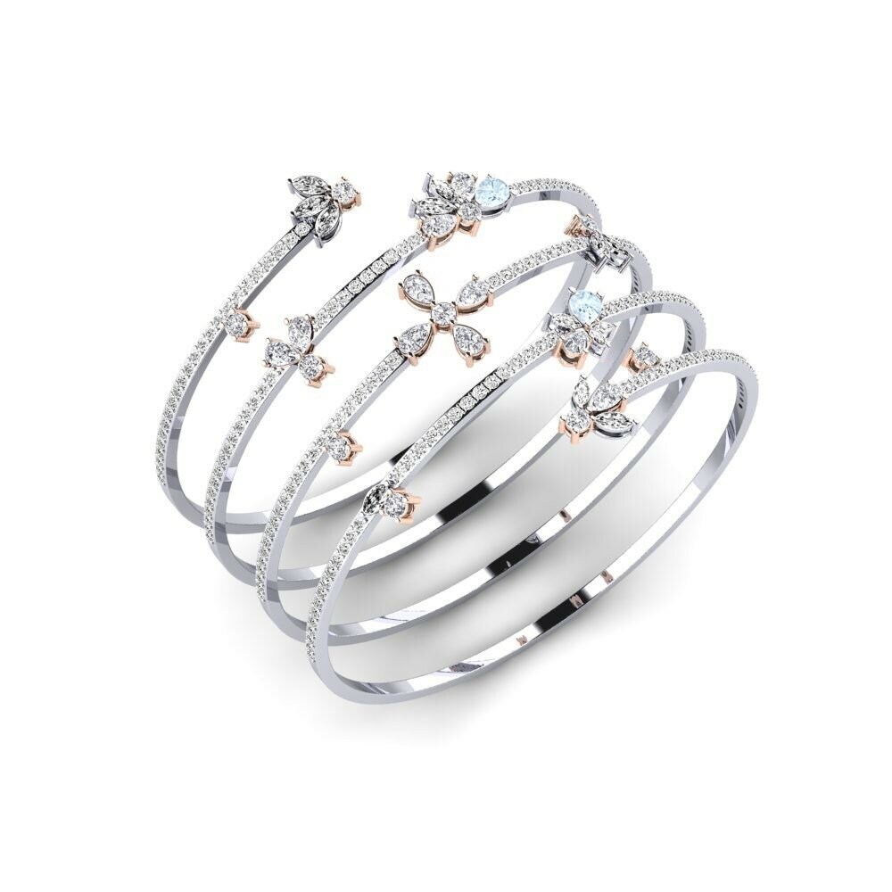 14k White & Rose Gold Aquamarine Women's Bangle Kevyt