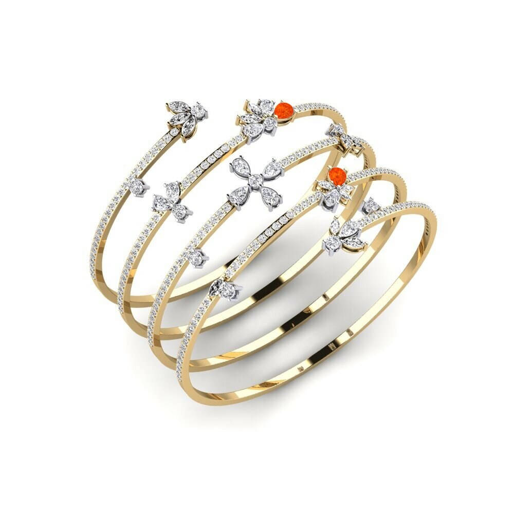 14k Yellow & White Gold Fire-Opal Women's Bangle Kevyt