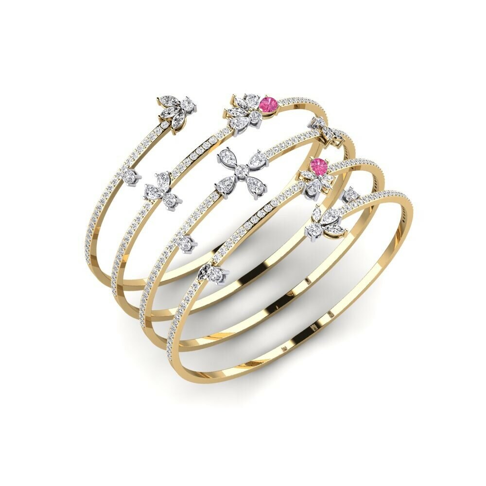 9k Yellow & White Gold Pink Tourmaline Women's Bangle Kevyt