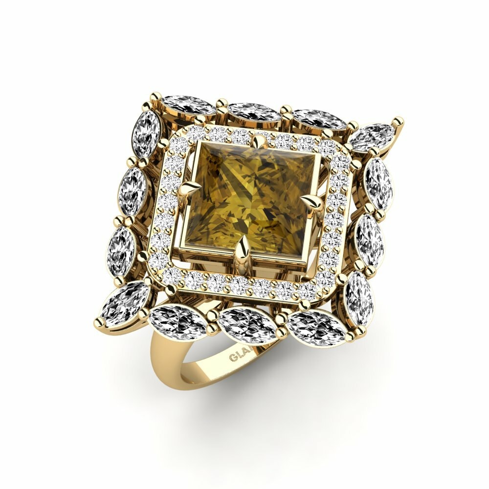 Or Jaune 18k Zircon Brun Bague Koleka