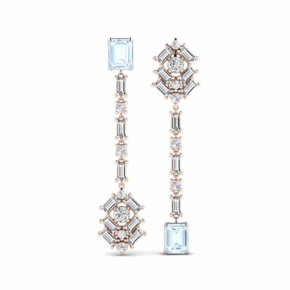 14k Rose & White Gold Aquamarine Women's Earring Koule