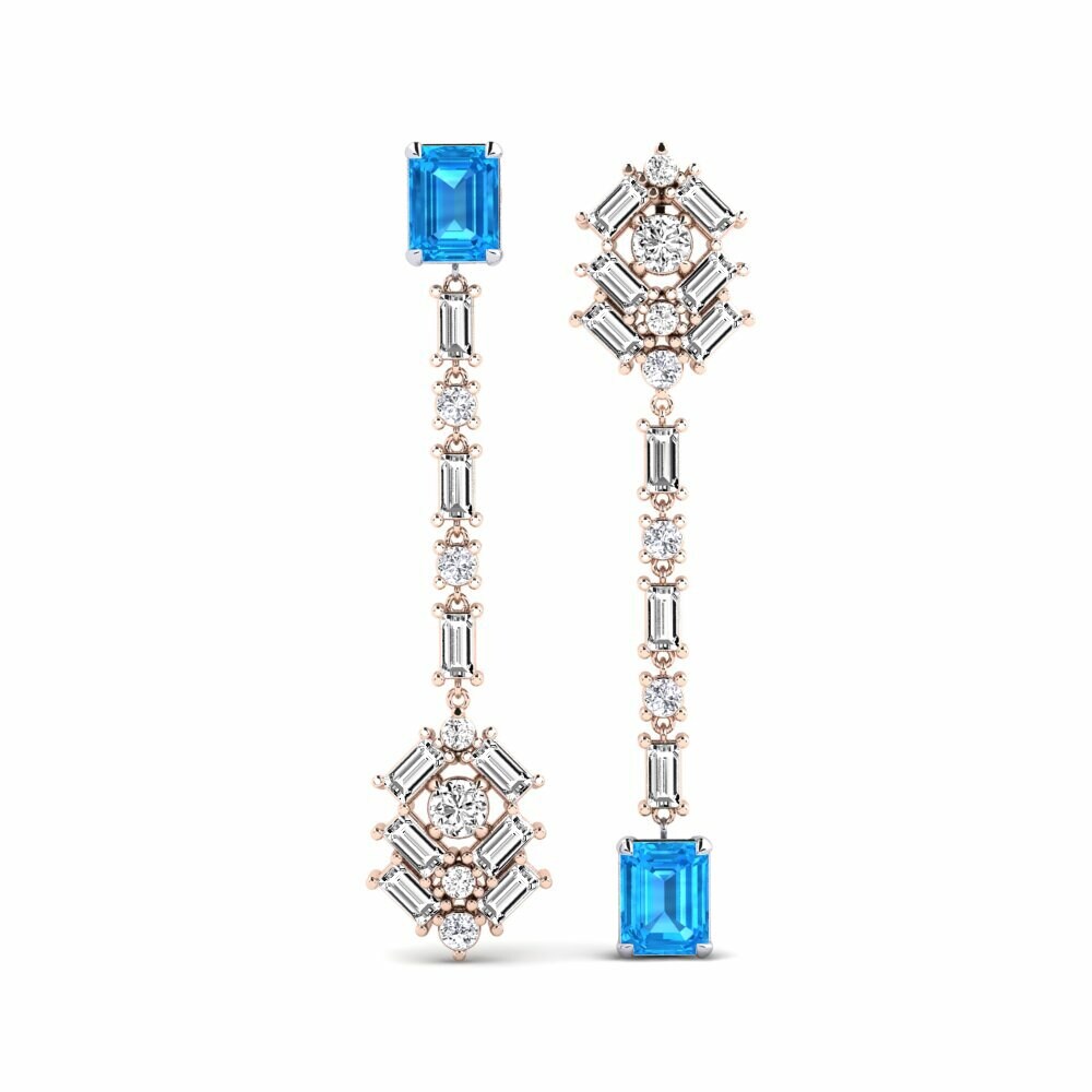 14k Rose & White Gold Blue Topaz Women's Earring Koule