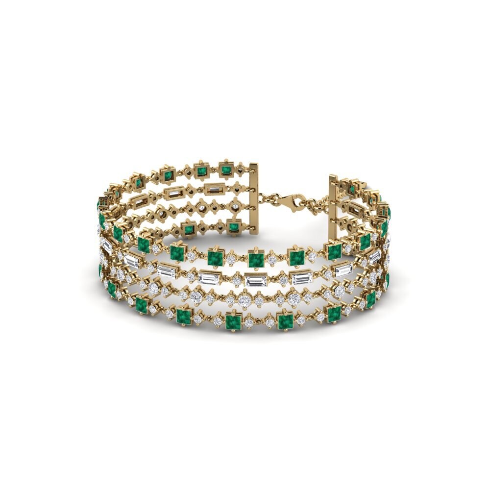 14k Oro Amarillo Esmeralda Pulsera de Mujer Kuyenda