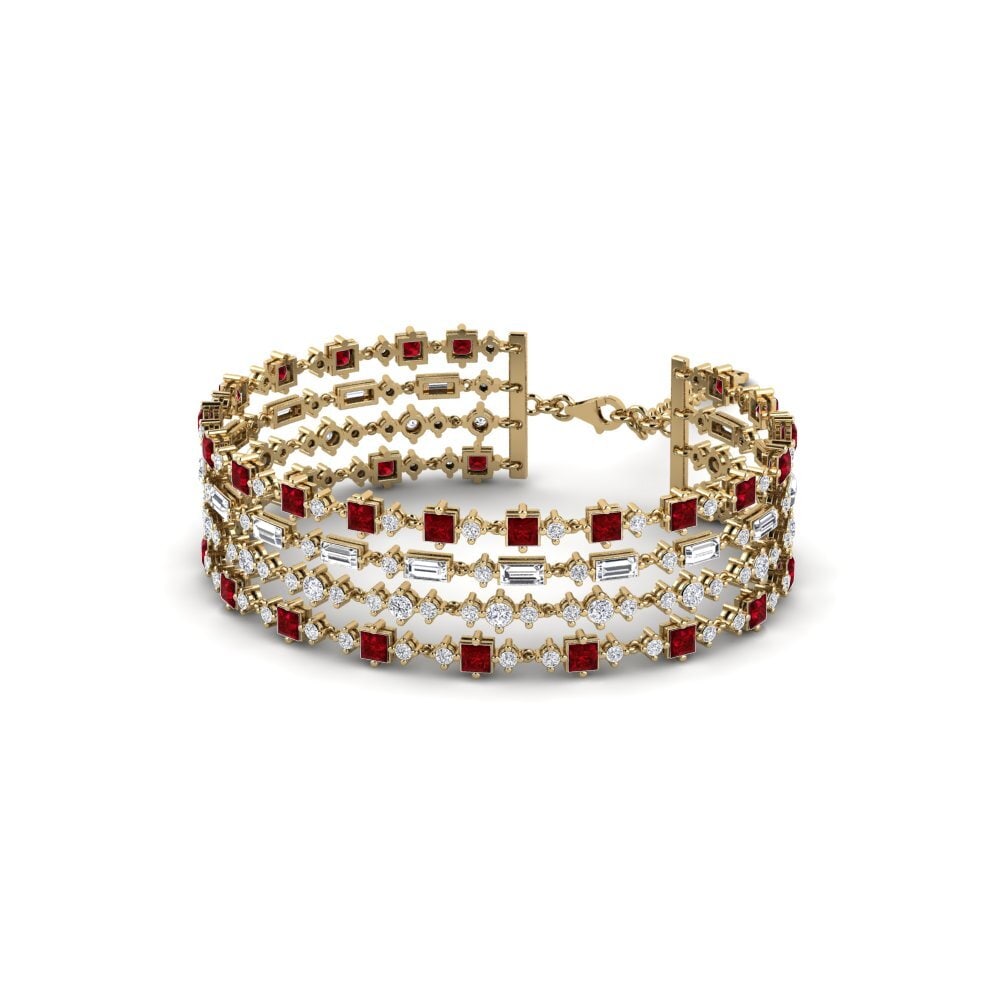 14k Oro Amarillo Circonita Roja Pulsera de Mujer Kuyenda