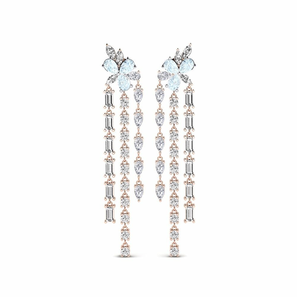 14k Rose & White Gold Aquamarine Women's Earring Layt