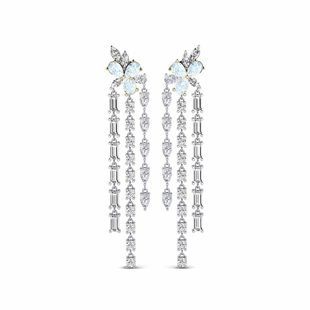 14k White & Yellow Gold Aquamarine Women's Earring Layt