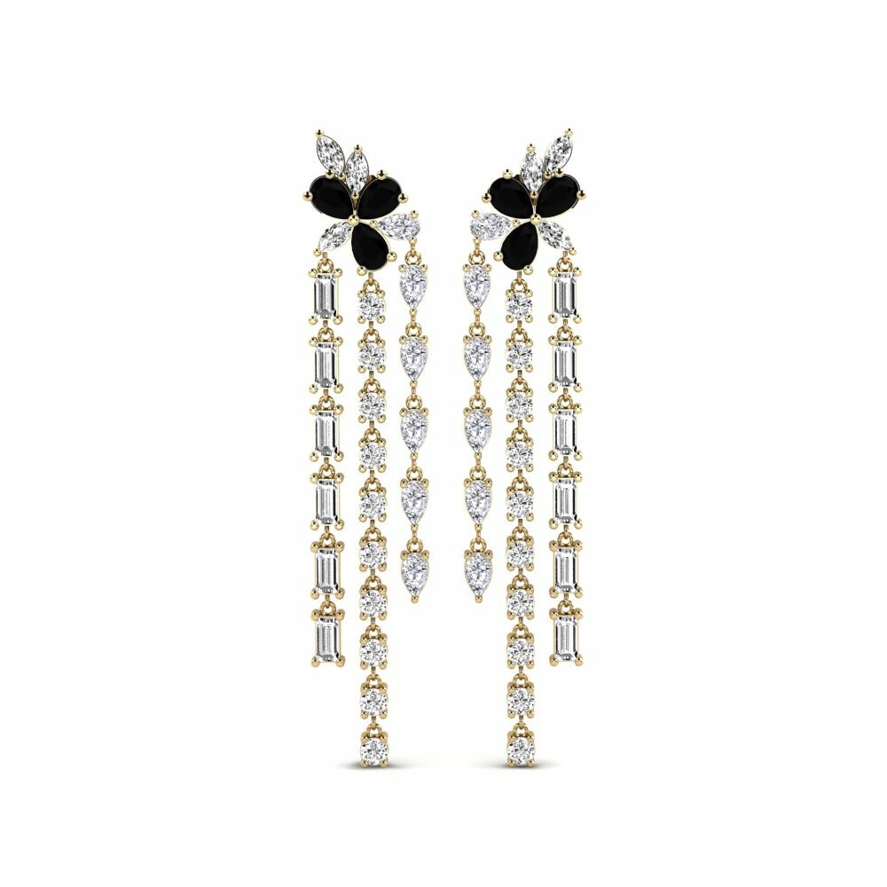 14k Yellow Gold Black Onyx Women's Earring Layt