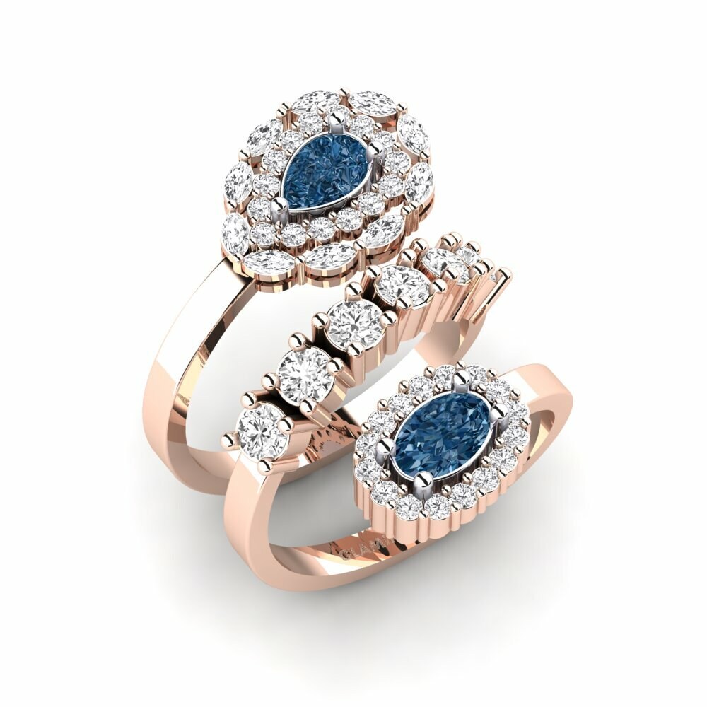 18k Rose & White Gold Blue Diamond Ring Leseli