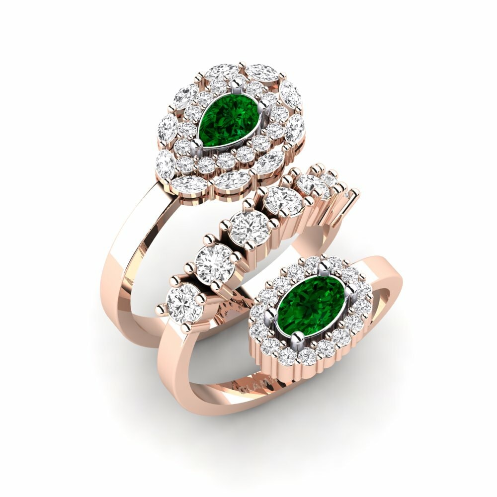 Or Rose& Blanc 18k Zircone Vert Bague Leseli