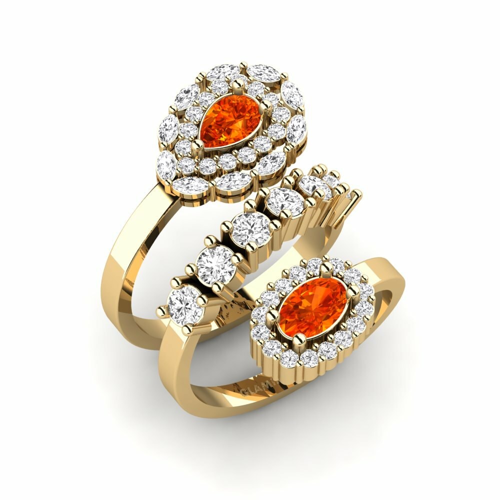 Or Jaune 18k Saphir orange Bague Leseli