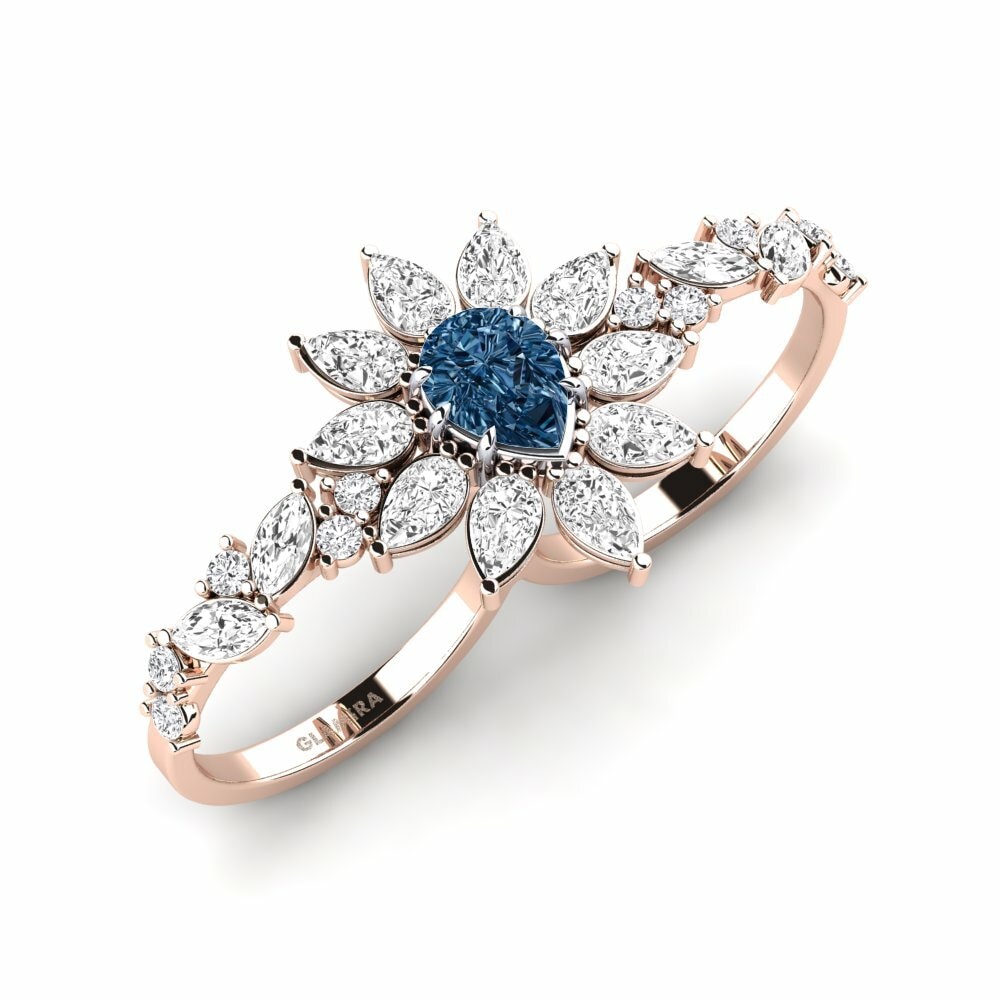18k Rose & White Gold Blue Diamond Ring Likht