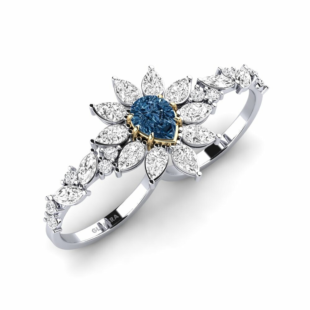 9k White & Yellow Gold Blue Diamond Ring Likht