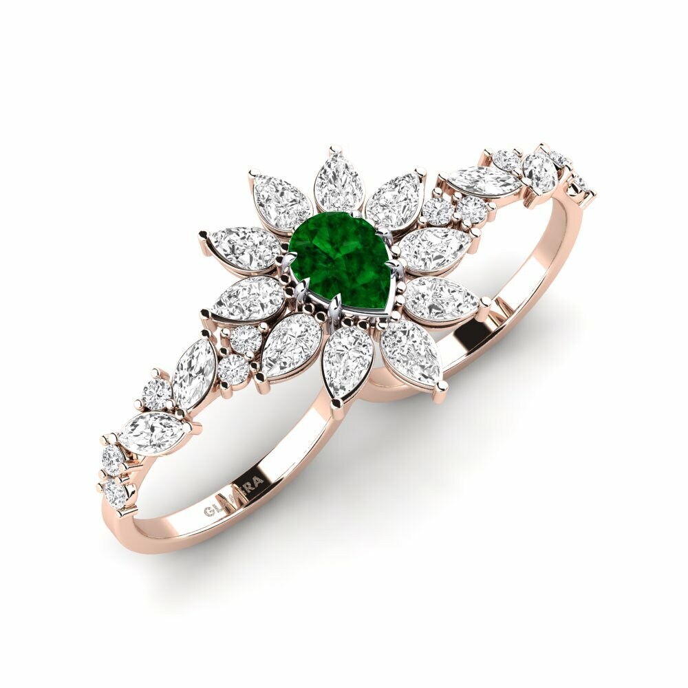 Or Rose& Blanc 18k Zircone Vert Bague Likht