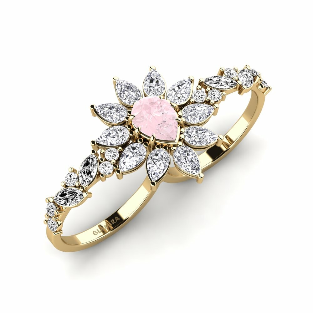 Or Jaune 18k Quartz Rose Bague Likht
