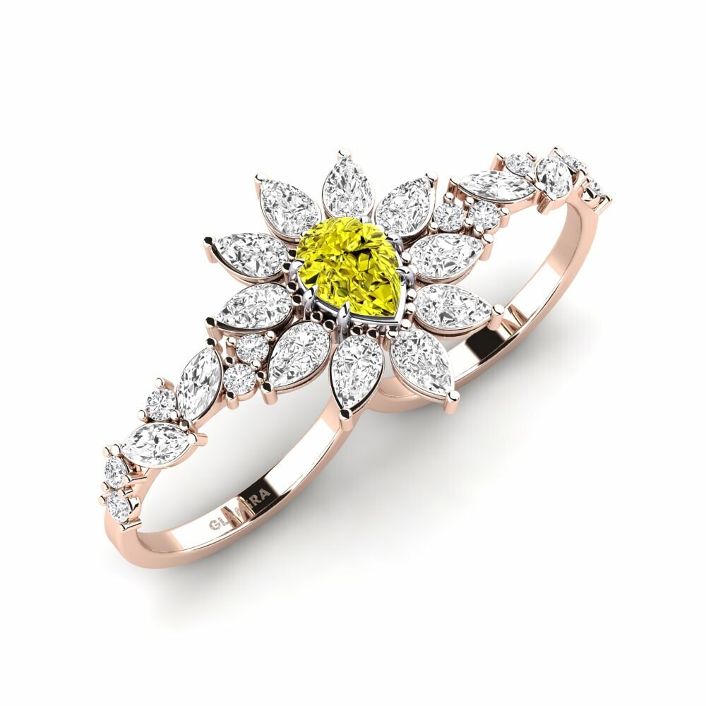 18k Rose & White Gold Yellow Diamond Ring Likht