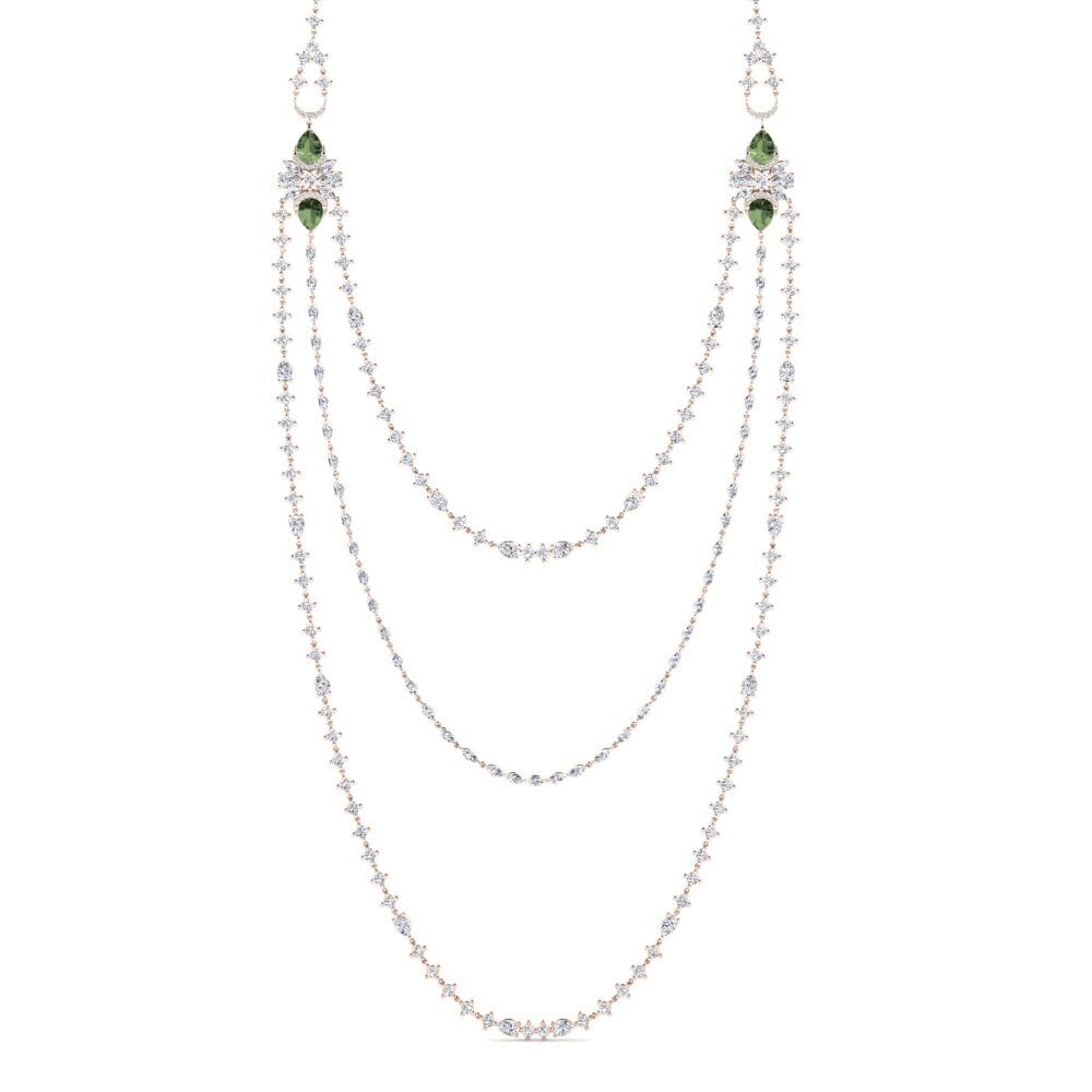 14k Oro Rosa Zafiro Verde Collar de Mujer Lucuawi