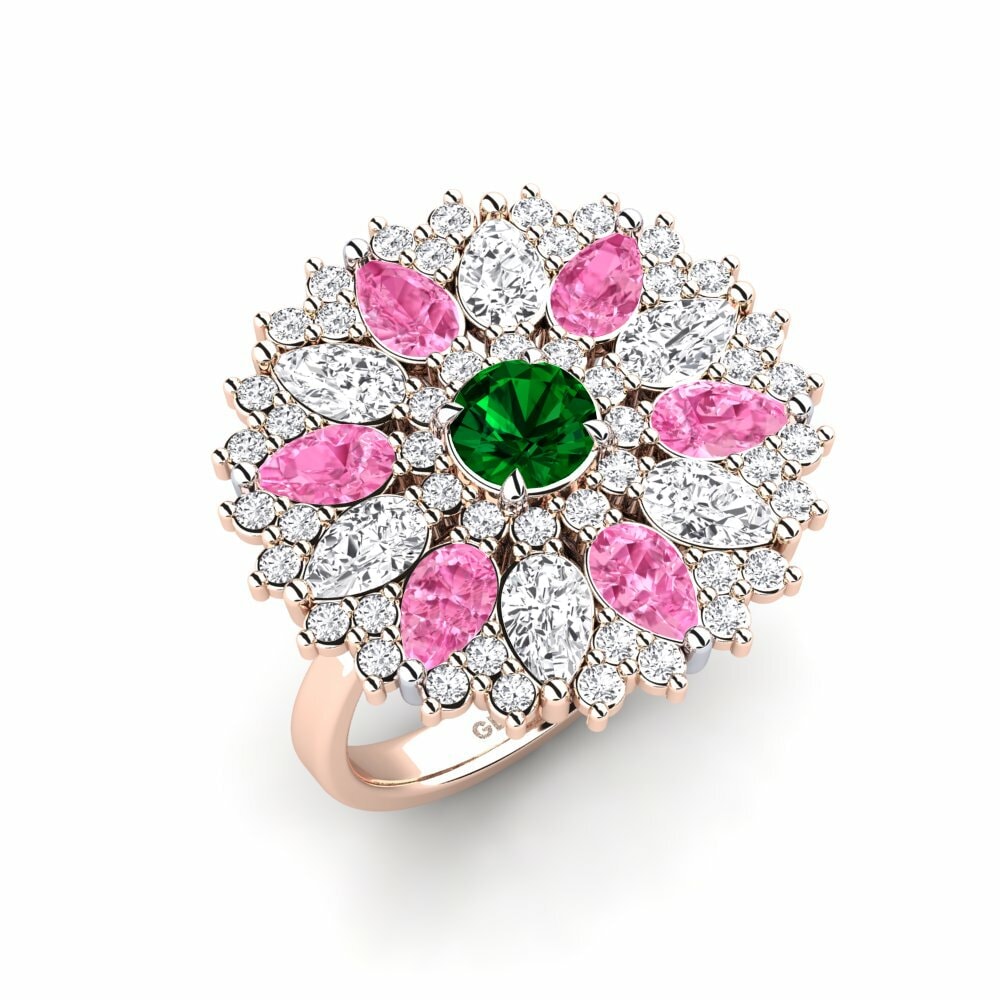 Or Rose& Blanc 18k Zircone Vert Bague Luys
