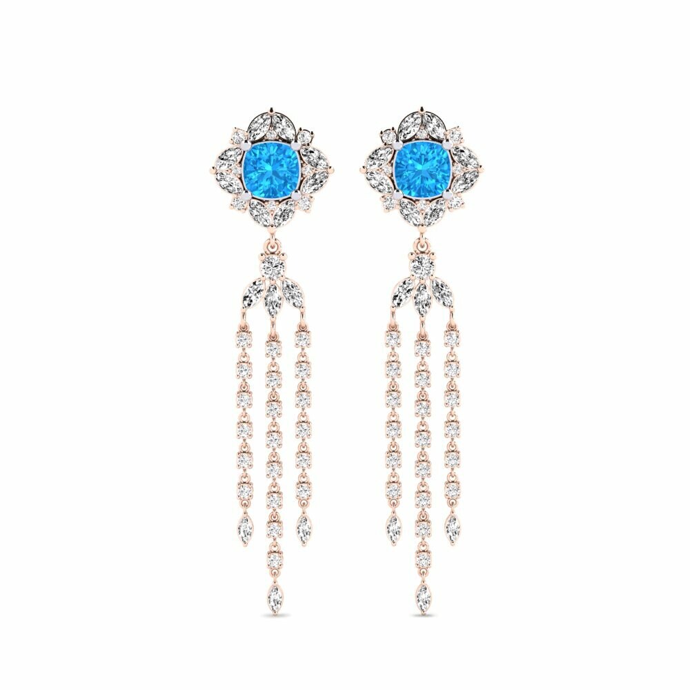 14k Rose & White Gold Blue Topaz Women's Earring Mintaka