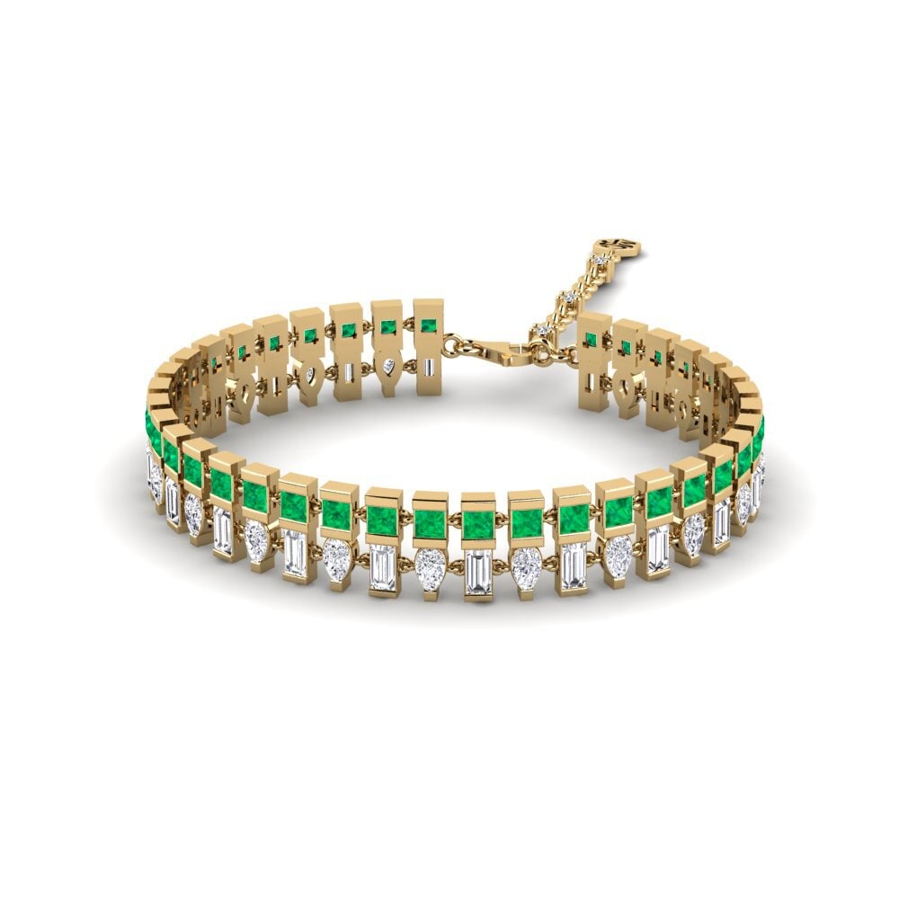 14k Oro Amarillo Esmeralda Pulsera de Mujer Mirach