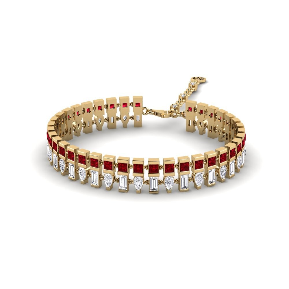 14k Oro Amarillo Circonita Roja Pulsera de Mujer Mirach