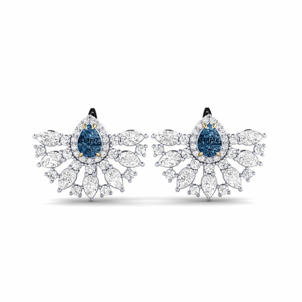 14k White & Yellow Gold Blue Diamond Women's Earring Mirayen