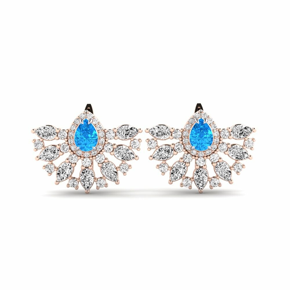 14k Rose & White Gold Blue Topaz Women's Earring Mirayen