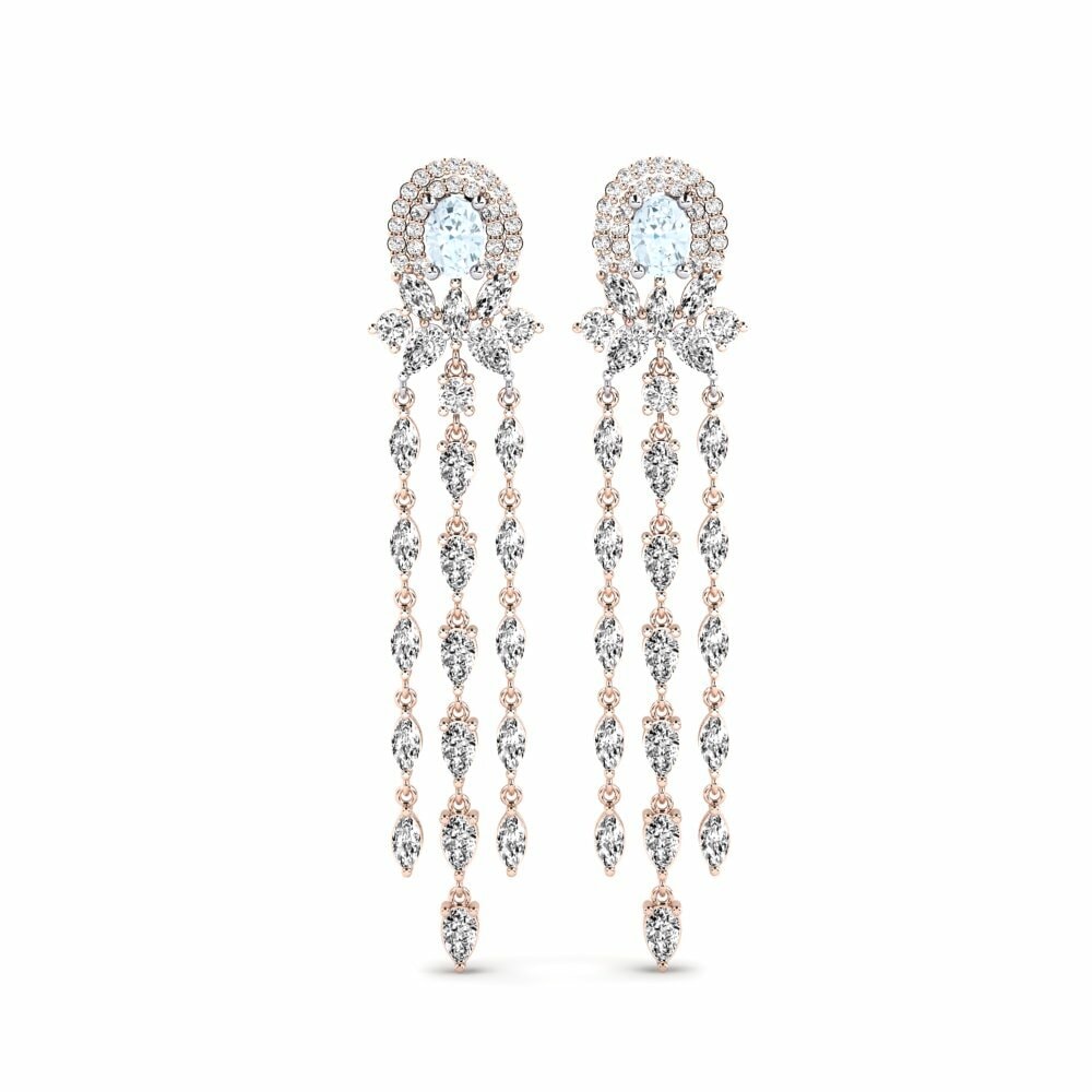 14k Rose & White Gold Aquamarine Women's Earring Ponlu