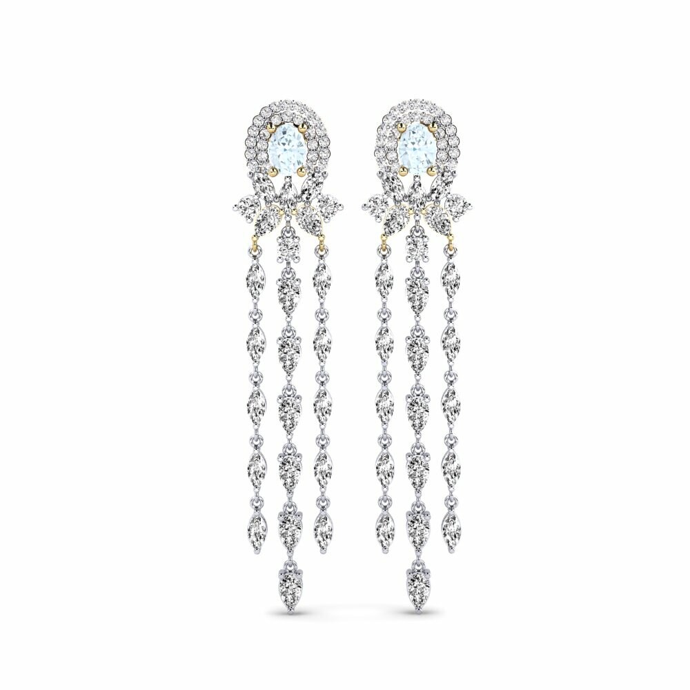 14k White & Yellow Gold Aquamarine Women's Earring Ponlu