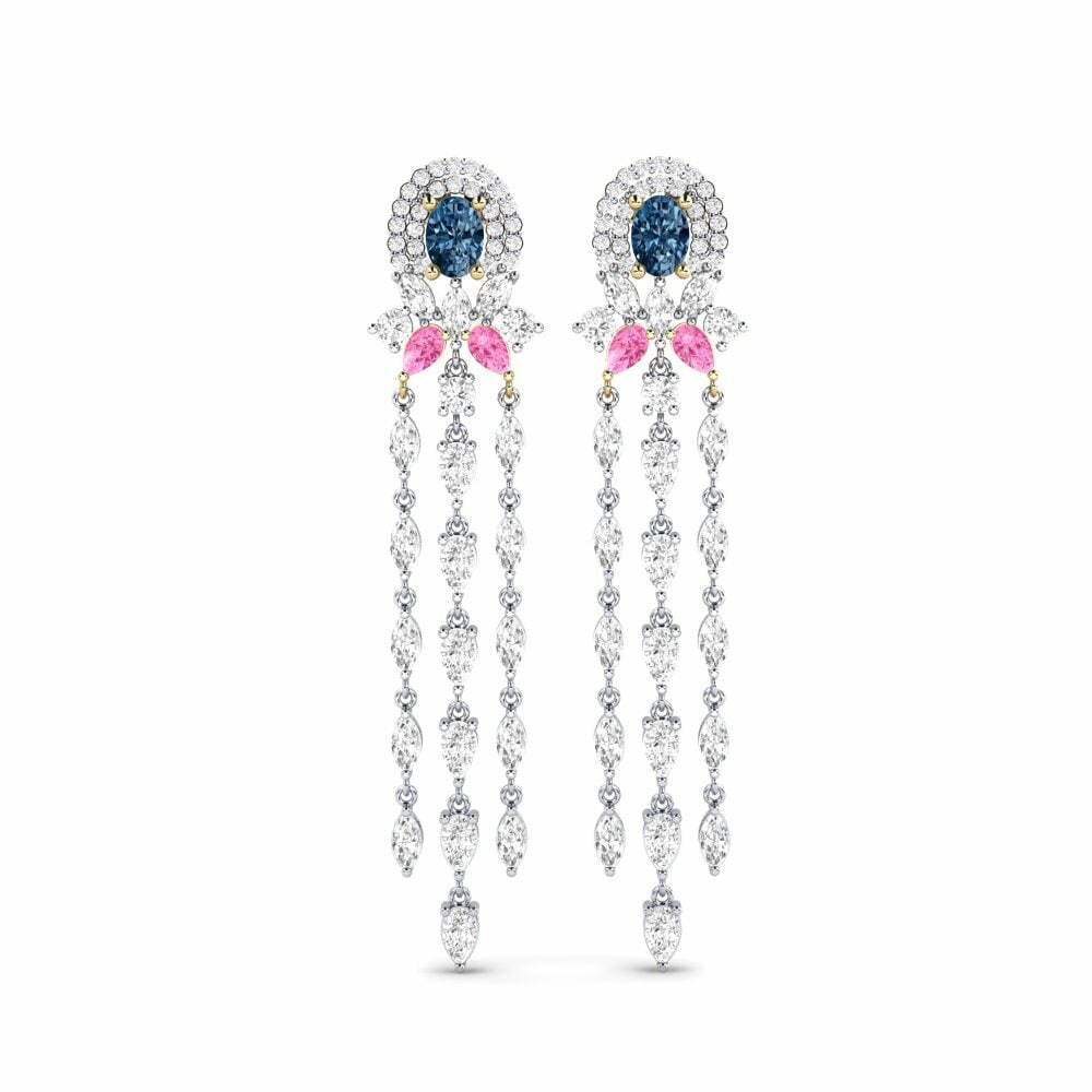 14k White & Yellow Gold Blue Diamond Women's Earring Ponlu