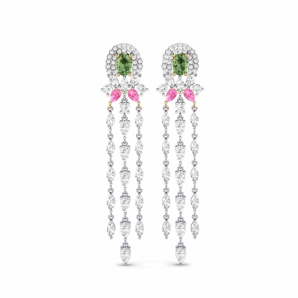 14k White & Yellow Gold Green Sapphire Women's Earring Ponlu