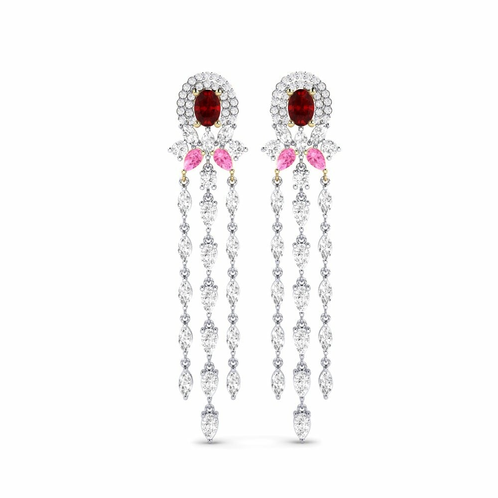 14k White & Yellow Gold Ruby (Lab Created) Women's Earring Ponlu