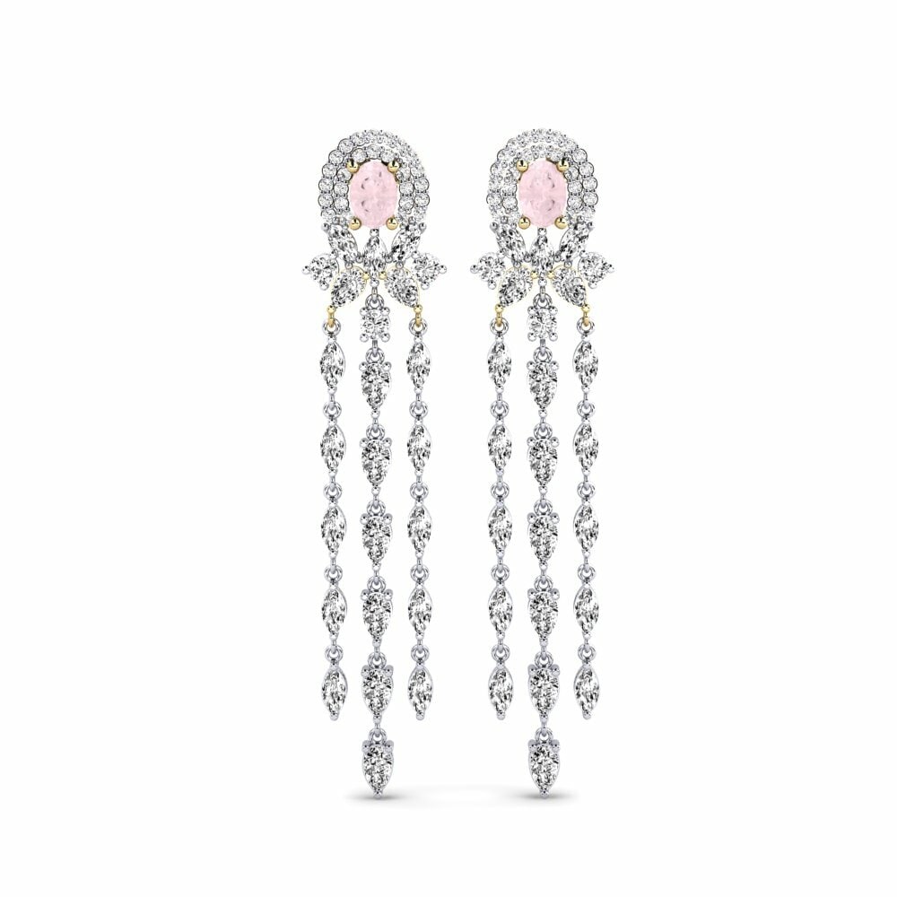 14k White & Yellow Gold Rose Quartz Women's Earring Ponlu