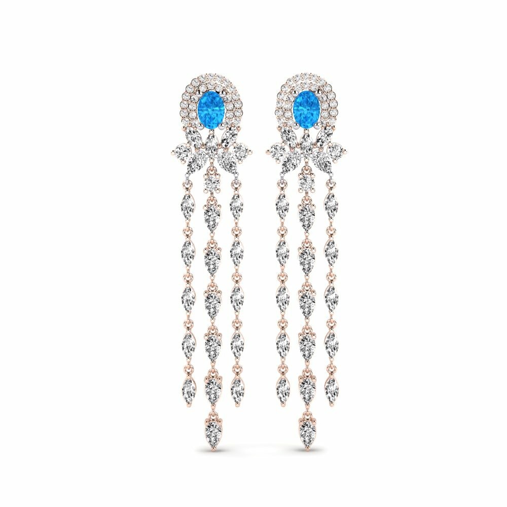 14k Rose & White Gold Blue Topaz Women's Earring Ponlu