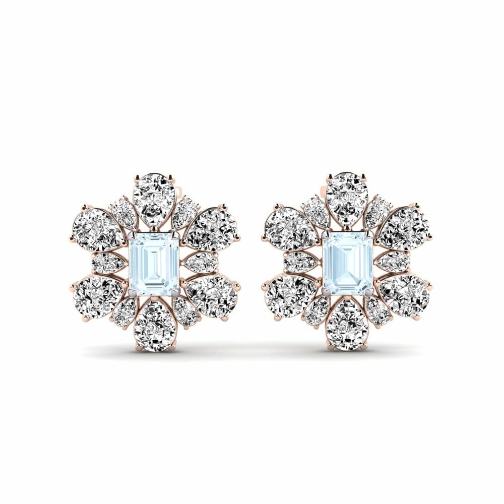 14k Rose & White Gold Aquamarine Women's Earring Poplava