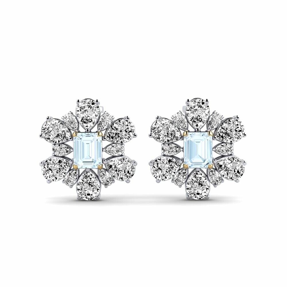 14k White & Yellow Gold Aquamarine Women's Earring Poplava