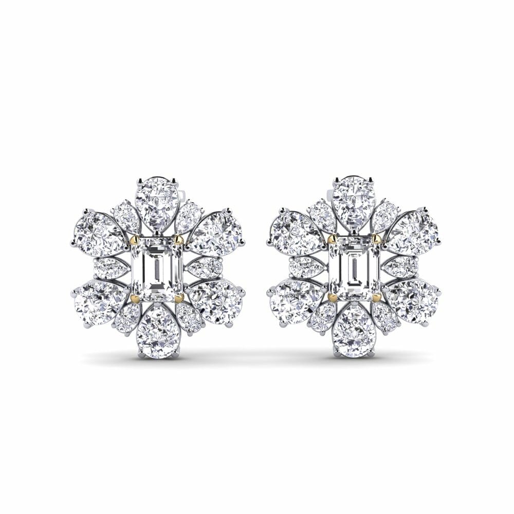 14k White & Yellow Gold Diamond Women's Earring Poplava