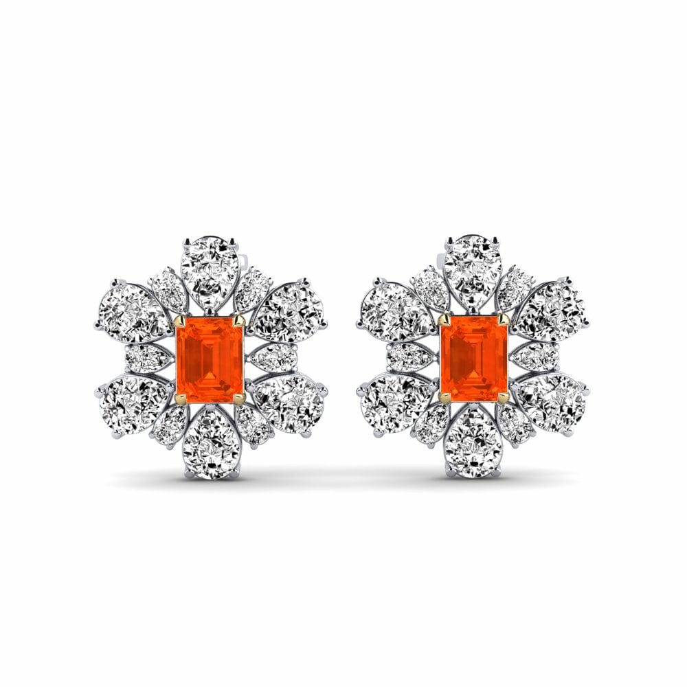 14k White & Yellow Gold Fire-Opal Women's Earring Poplava