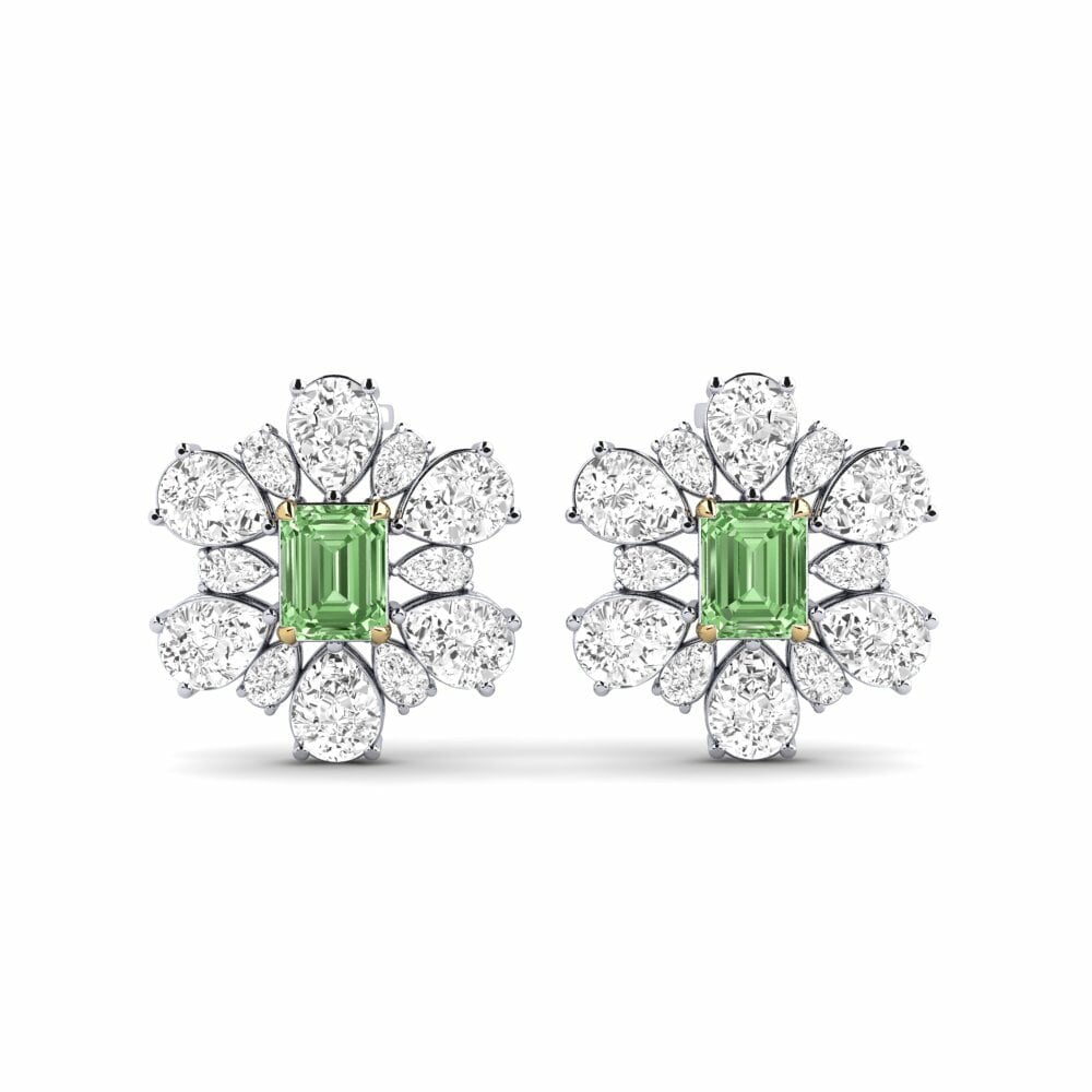 14k White & Yellow Gold Green Diamond Women's Earring Poplava