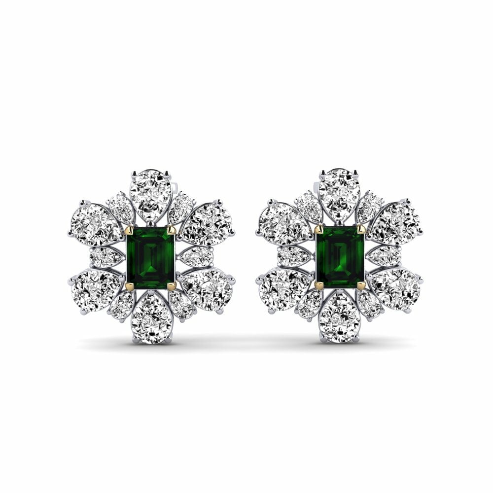 14k White & Yellow Gold Green Tourmaline Women's Earring Poplava