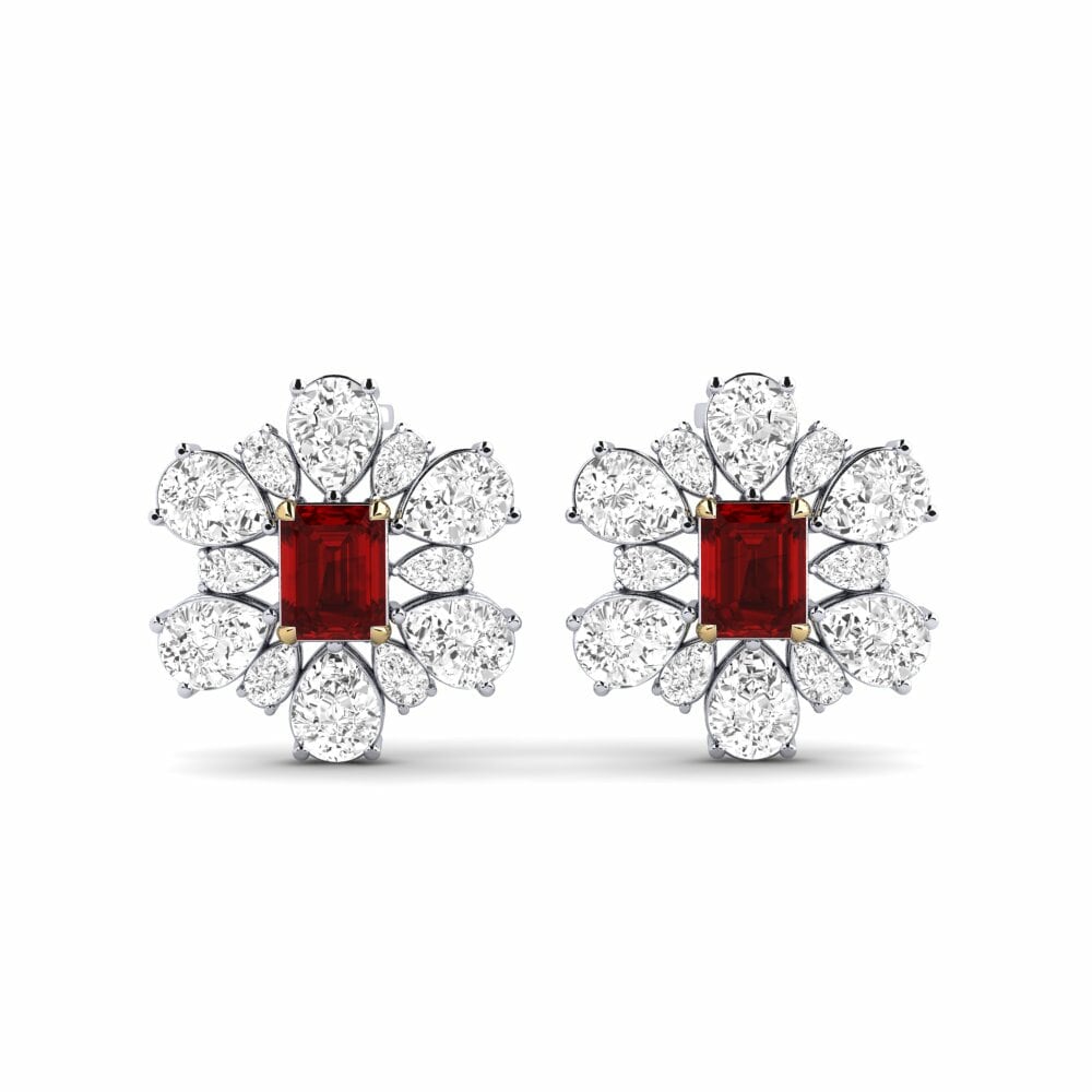 14k White & Yellow Gold Ruby (Lab Created) Women's Earring Poplava