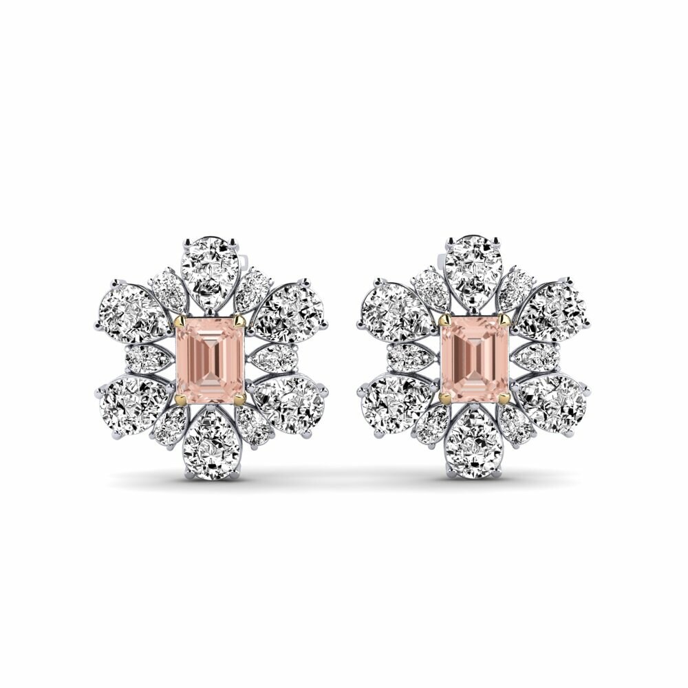 14k White & Yellow Gold Morganite Women's Earring Poplava