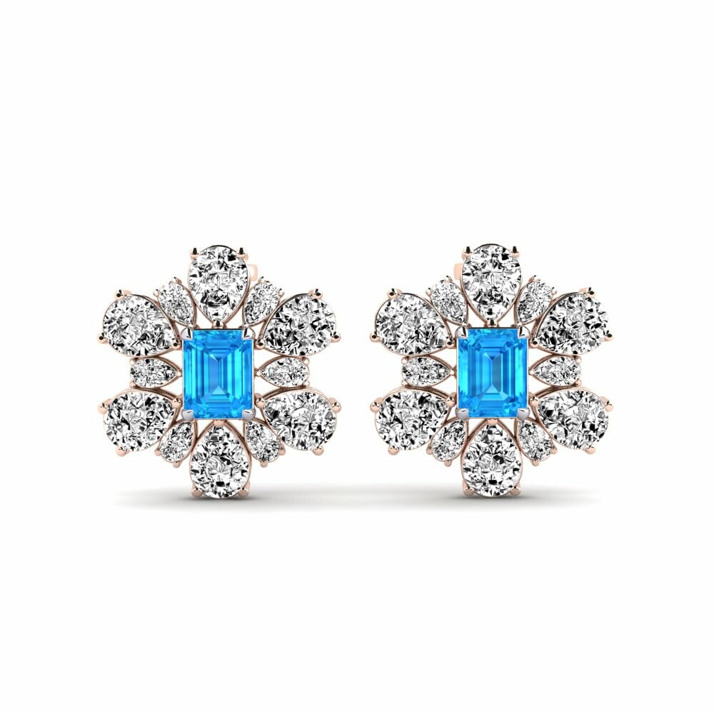 14k Rose & White Gold Blue Topaz Women's Earring Poplava