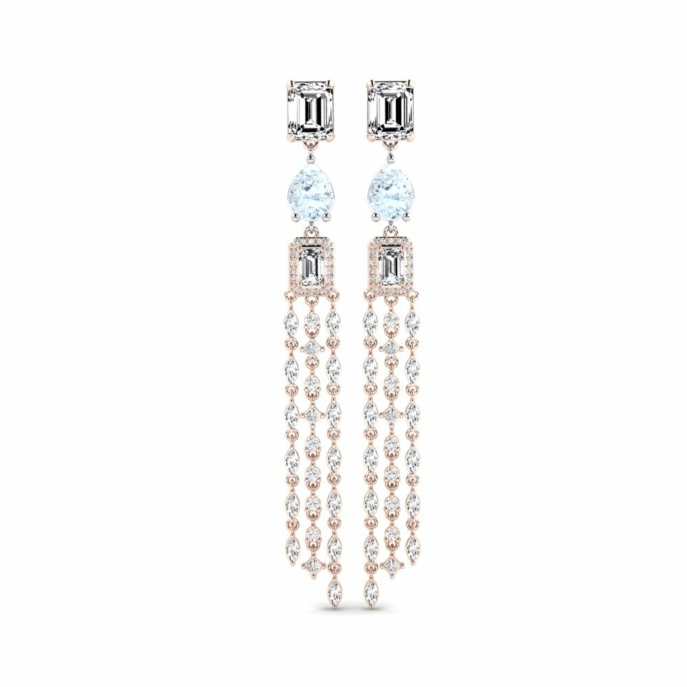 14k Rose & White Gold Aquamarine Women's Earring Potvynis