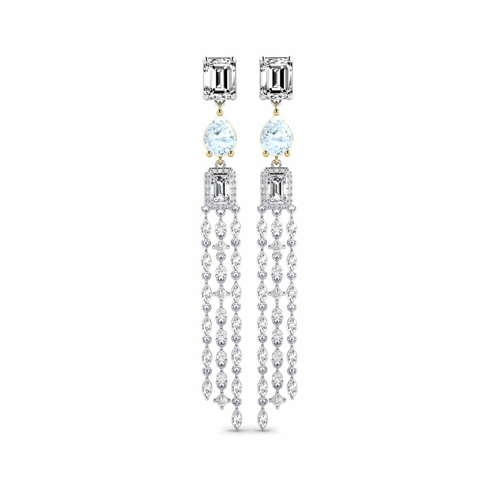 14k White & Yellow Gold Aquamarine Women's Earring Potvynis