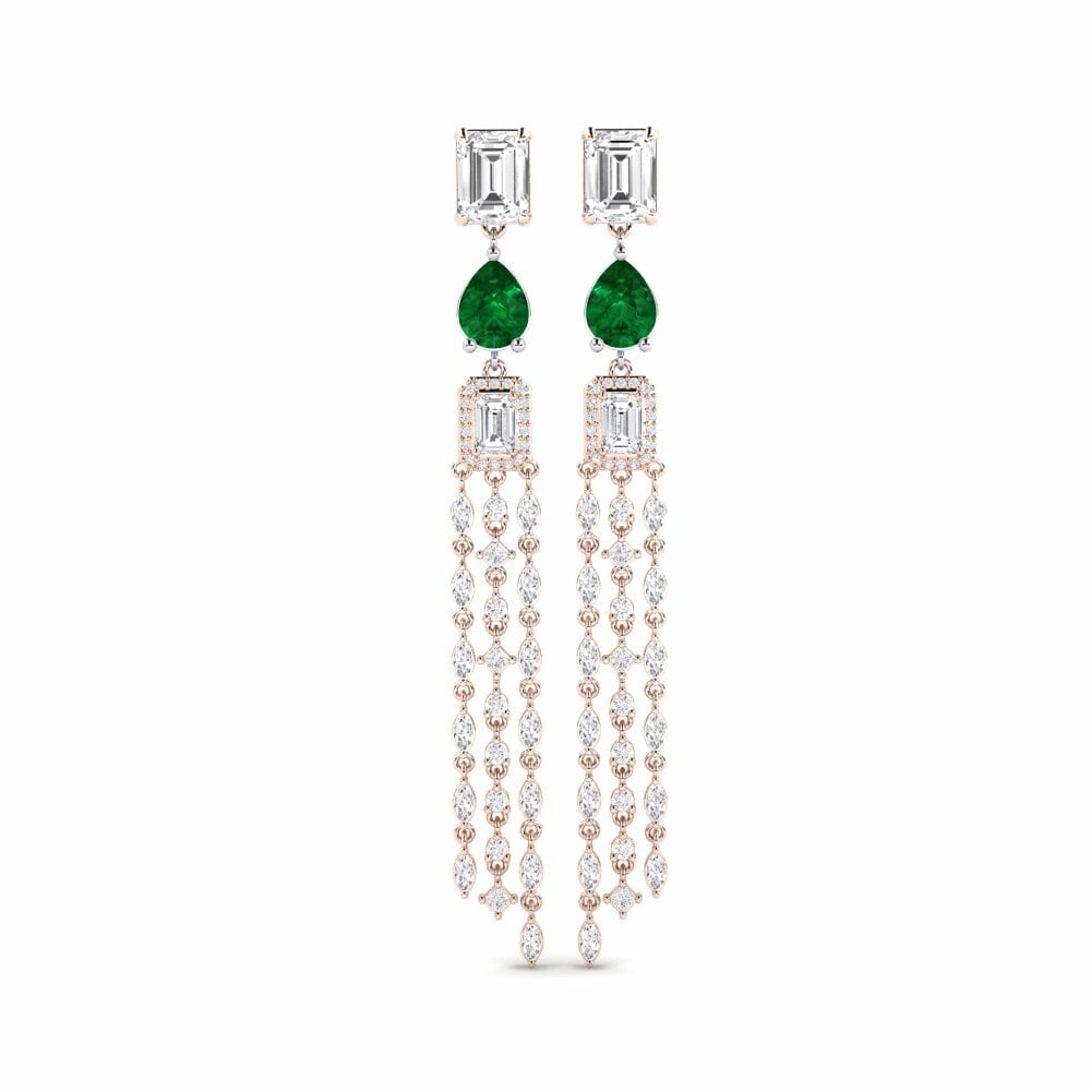 14k Rose & White Gold Emerald (Lab Created) Women's Earring Potvynis