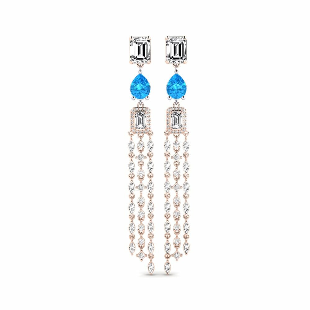 14k Rose & White Gold Blue Topaz Women's Earring Potvynis