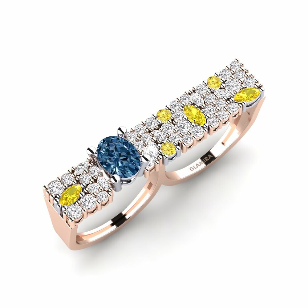 18k Rose & White Gold Blue Diamond Ring Raito