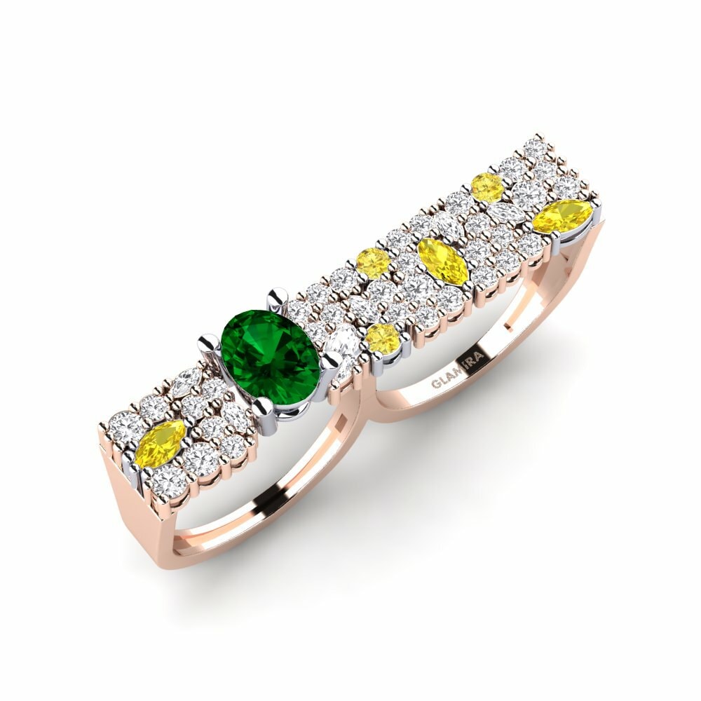 Or Rose& Blanc 18k Zircone Vert Bague Raito