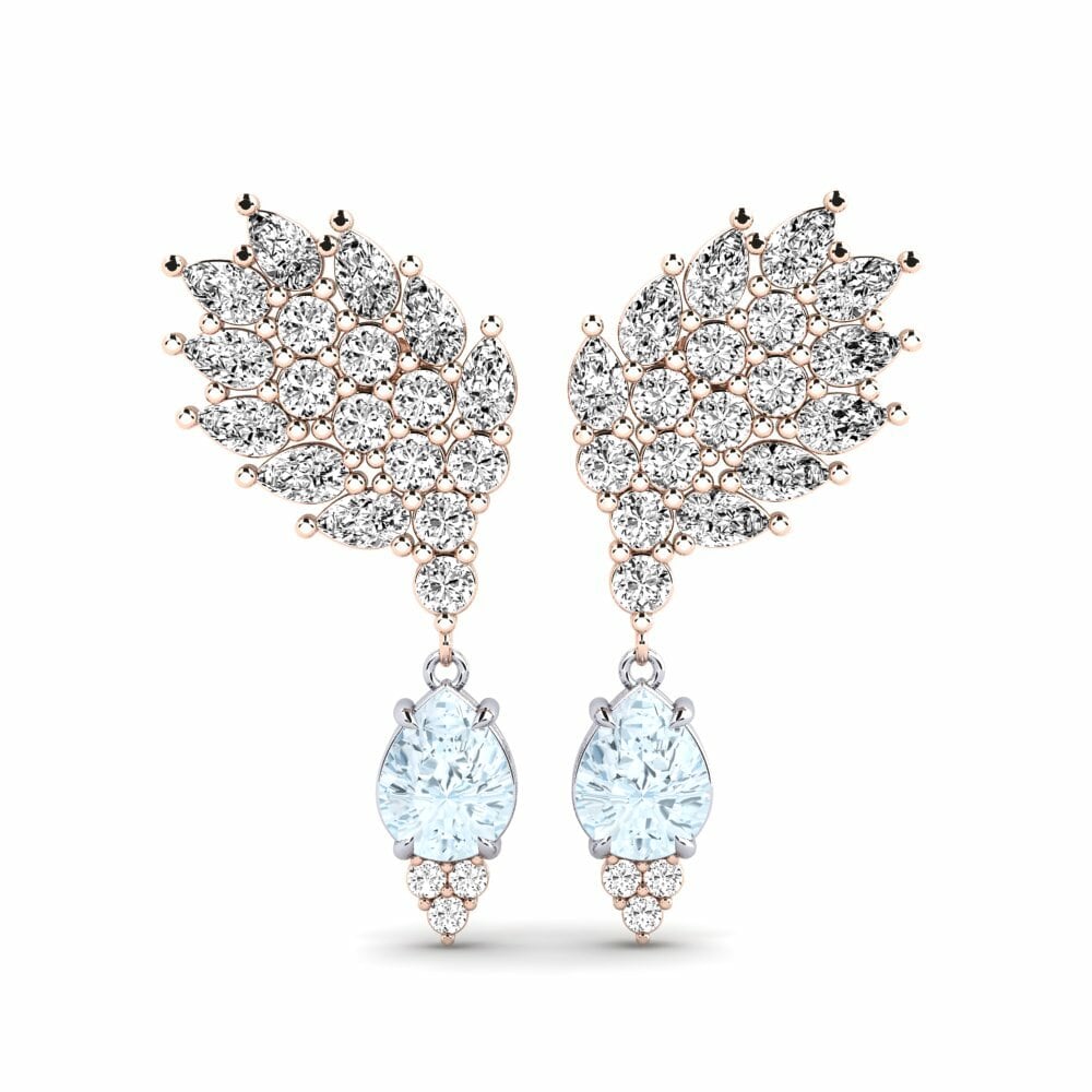 14k Rose & White Gold Aquamarine Women's Earring Reluciente