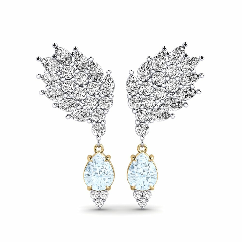 14k White & Yellow Gold Aquamarine Women's Earring Reluciente